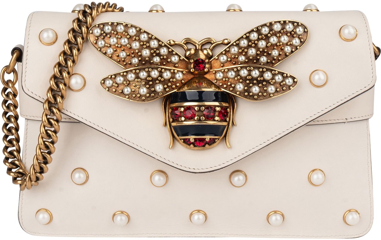 Gucci Gucci White Leather Queen Margaret Bee Shoulder Bag Wit