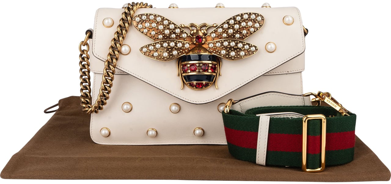 Gucci Gucci White Leather Queen Margaret Bee Shoulder Bag Wit