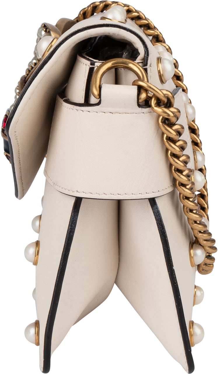 Gucci Gucci White Leather Queen Margaret Bee Shoulder Bag Wit