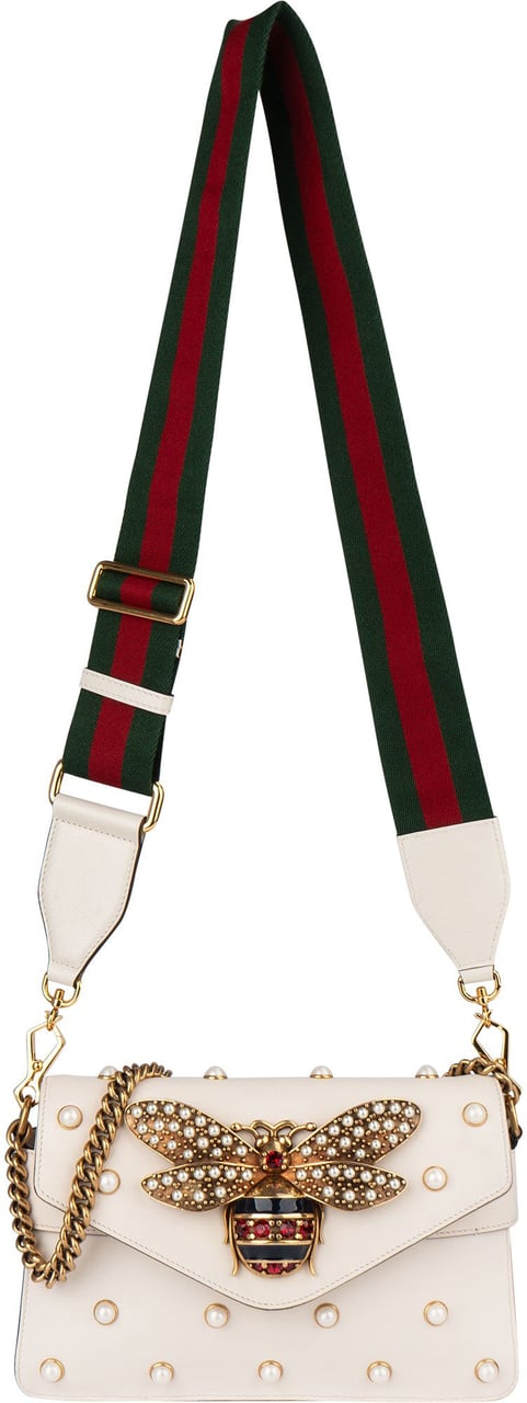 Gucci Gucci White Leather Queen Margaret Bee Shoulder Bag Wit