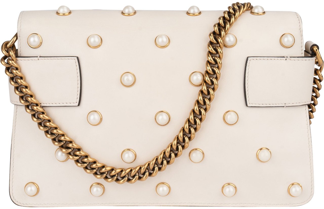 Gucci Gucci White Leather Queen Margaret Bee Shoulder Bag Wit