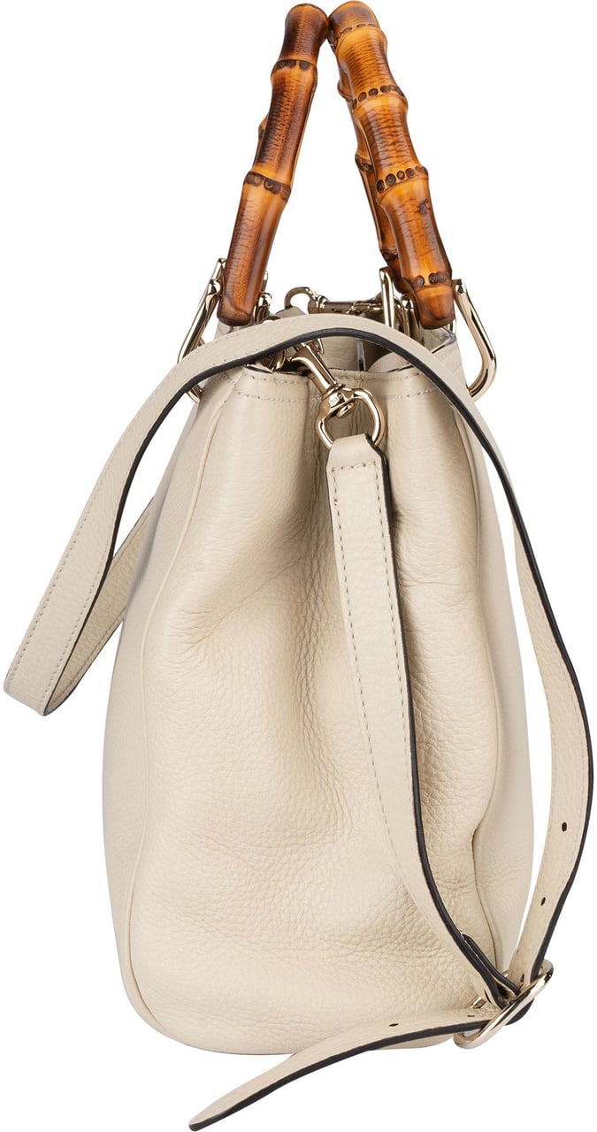 Gucci Gucci White Leather Bamboo Handbag Wit