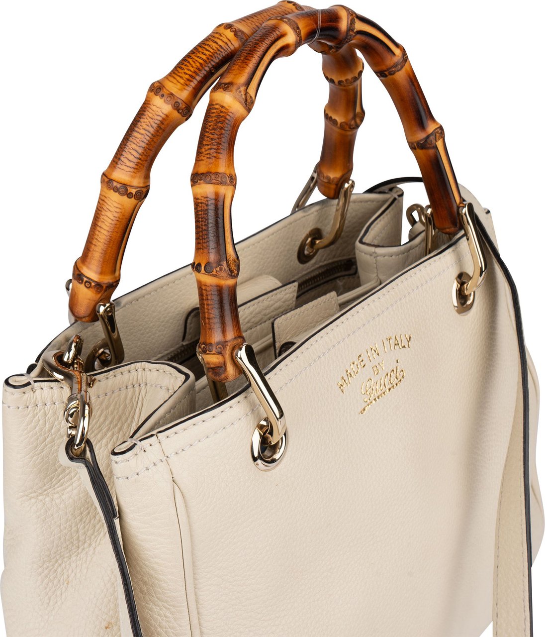 Gucci Gucci White Leather Bamboo Handbag Wit