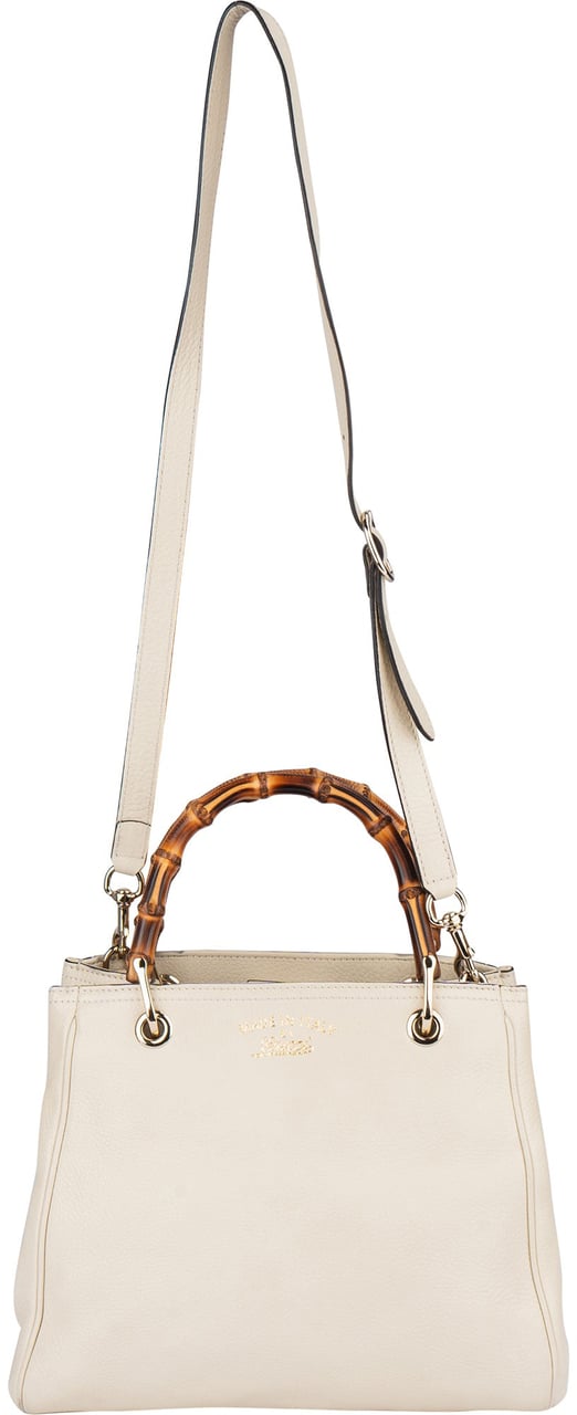 Gucci Gucci White Leather Bamboo Handbag Wit