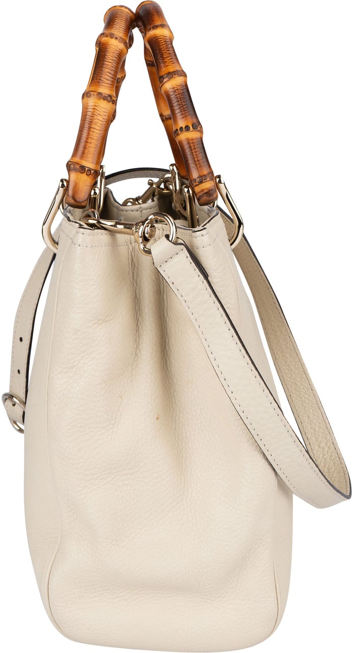 Gucci Gucci White Leather Bamboo Handbag Wit