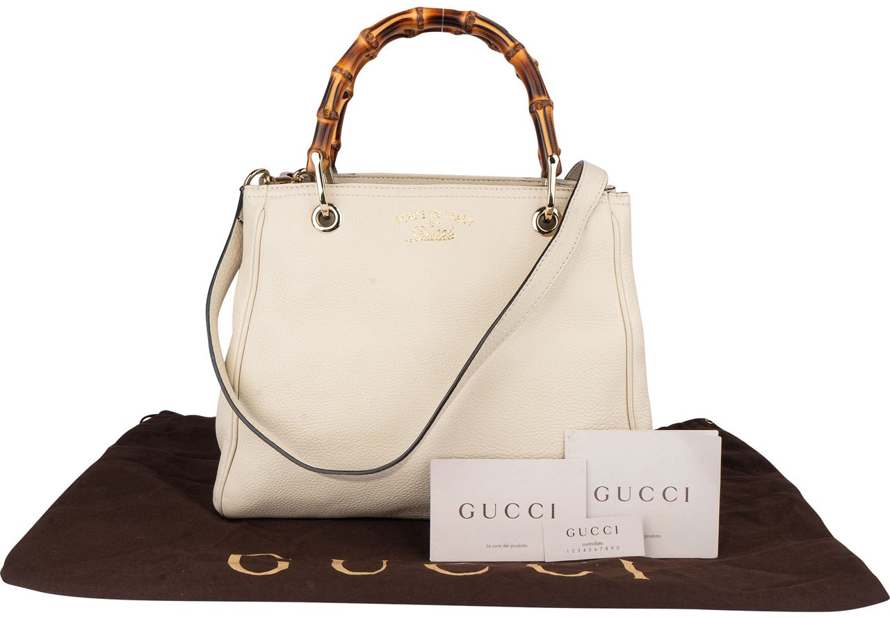 Gucci Gucci White Leather Bamboo Handbag Wit
