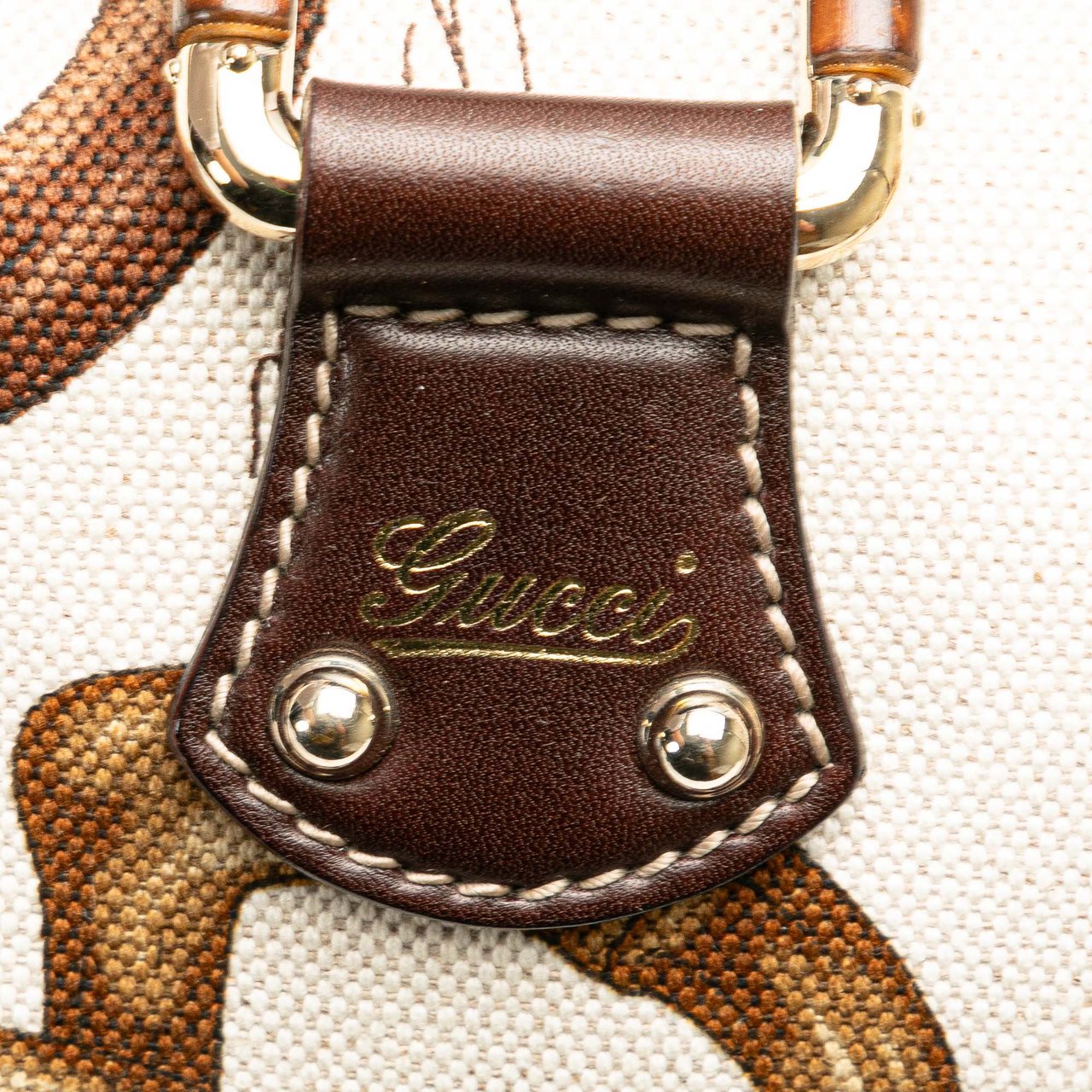 Gucci Printed Canvas Bamboo Horsebit Handbag Wit