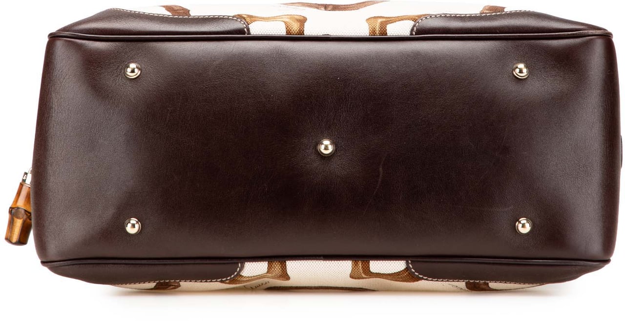 Gucci Printed Canvas Bamboo Horsebit Handbag Wit