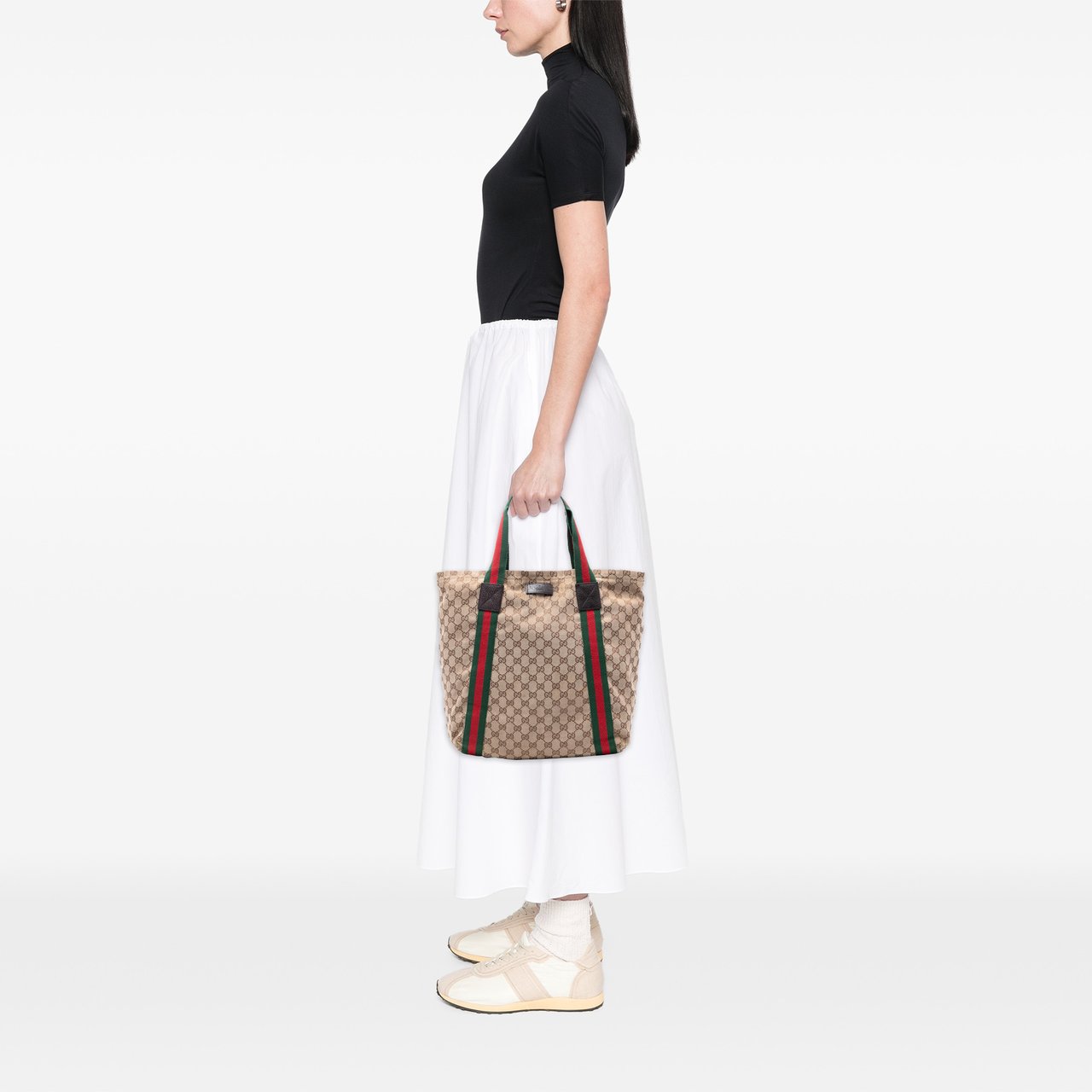 Gucci GG Canvas Web Tote Bruin