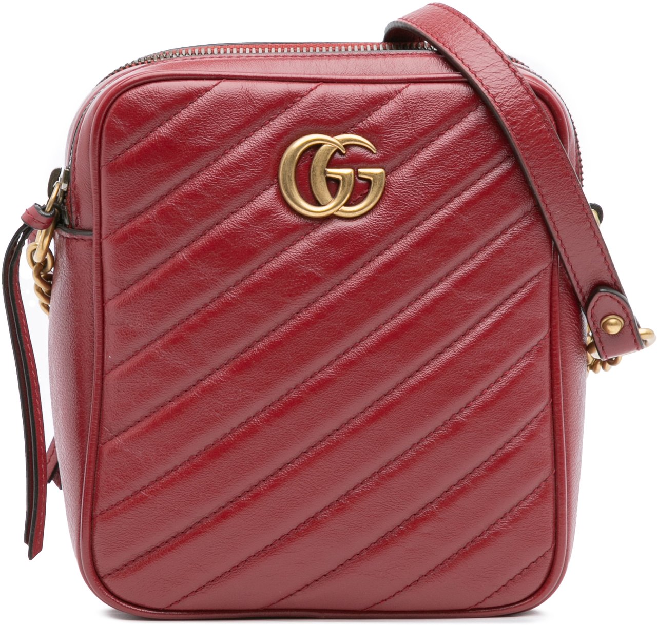 Gucci GG Marmont Matelasse Leather Double Zip Crossbody Rood