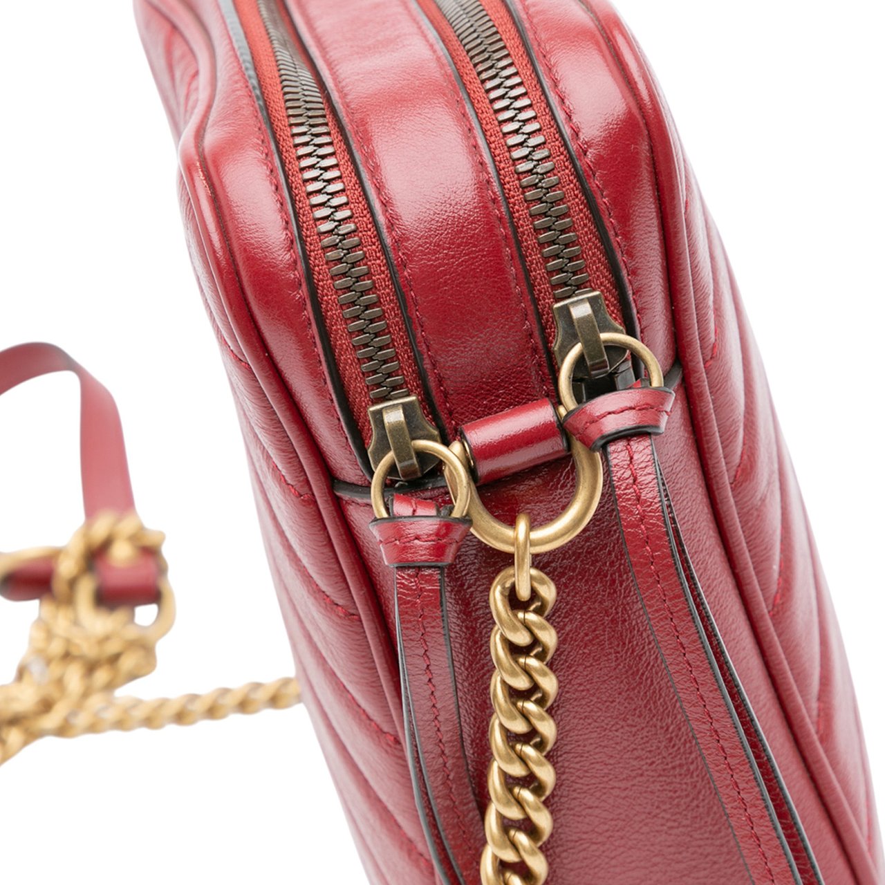 Gucci GG Marmont Matelasse Leather Double Zip Crossbody Rood