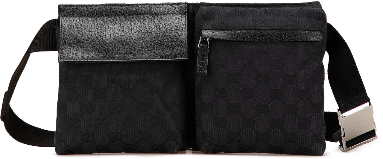 Gucci GG Canvas Double Pocket Belt Bag Zwart