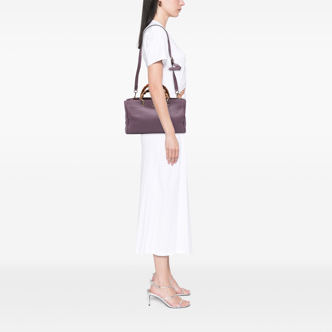 Gucci Medium Calfskin Bamboo Shopper Satchel Paars