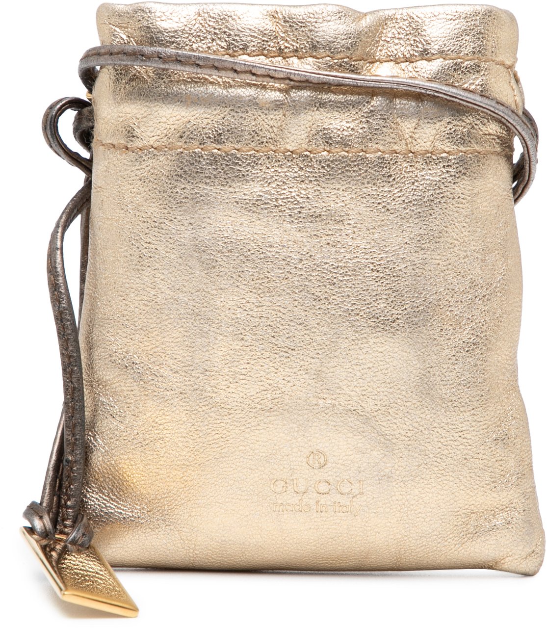 Gucci Metallic Leather Drawstring Pouch Goud