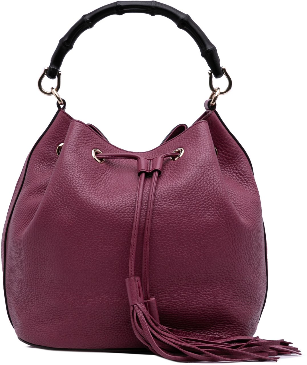 Gucci Pebbled Calfskin Miss Bamboo Bucket Bag Paars