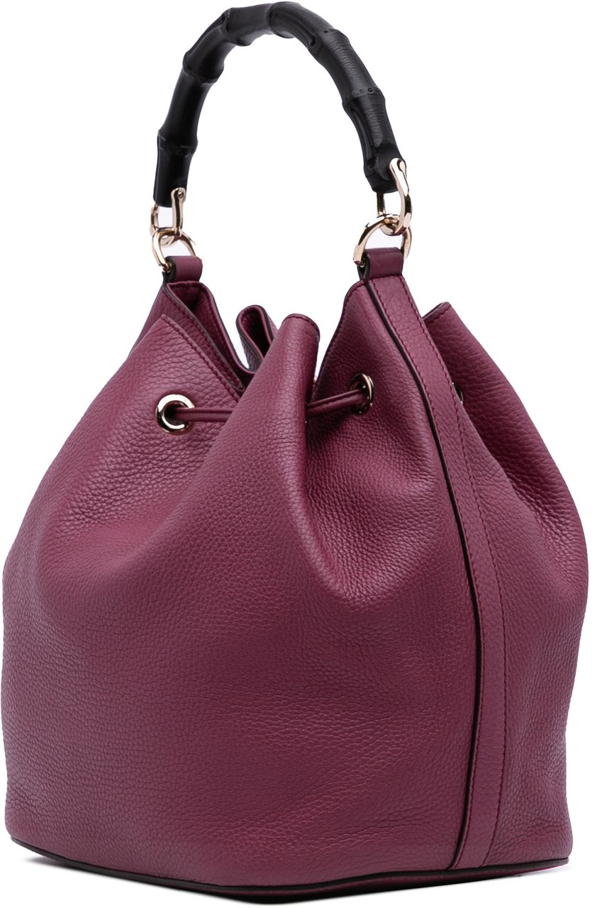 Gucci Pebbled Calfskin Miss Bamboo Bucket Bag Paars