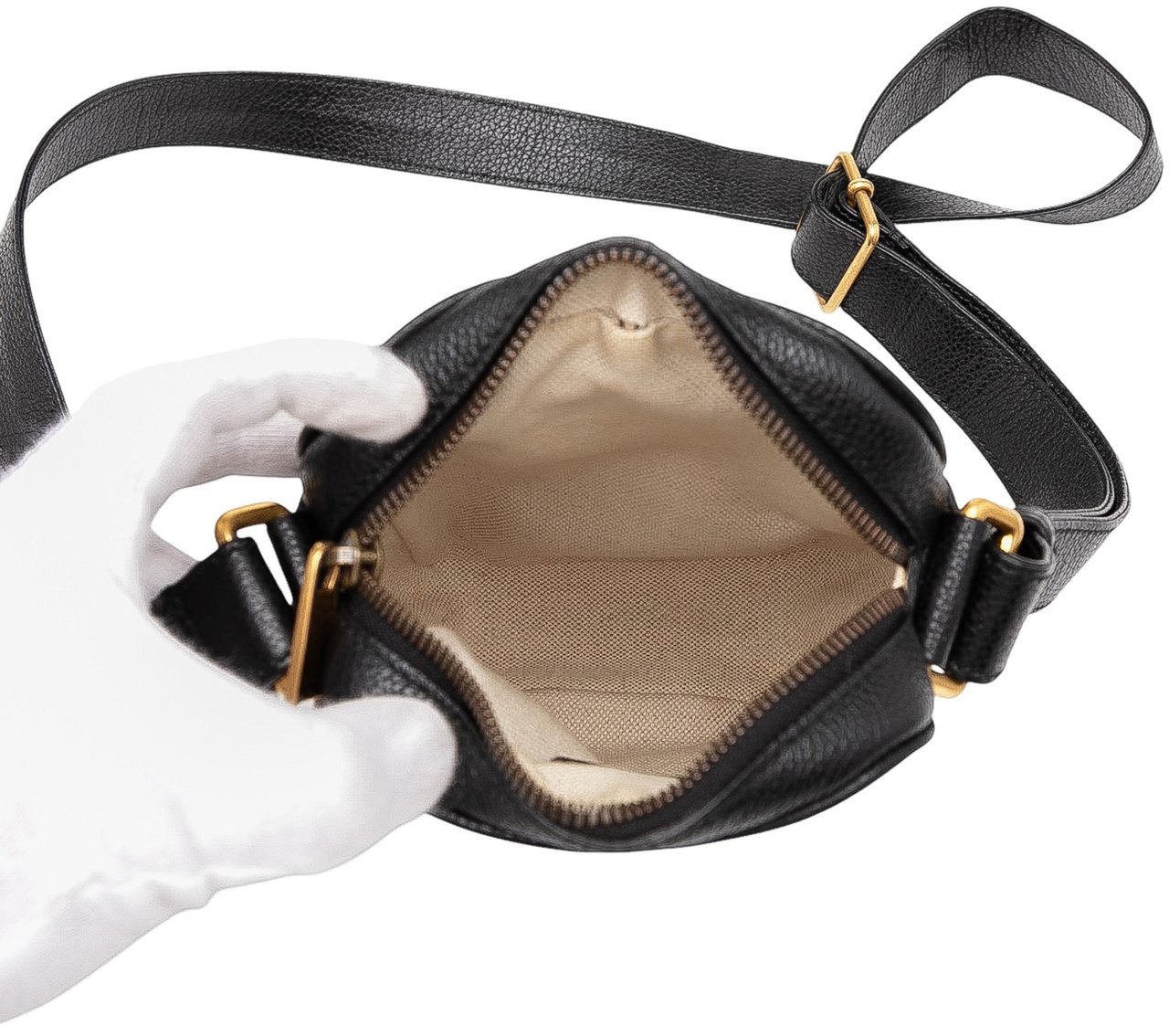 Gucci Mini Grained Calfskin Logo Crossbody Zwart