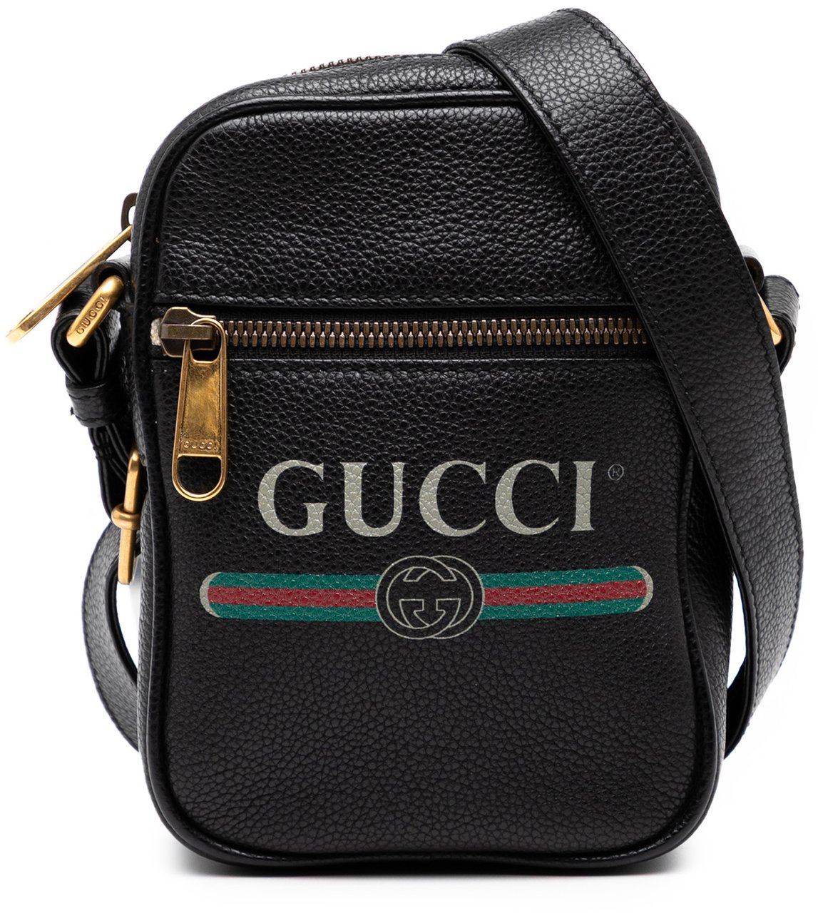 Gucci Mini Grained Calfskin Logo Crossbody Zwart