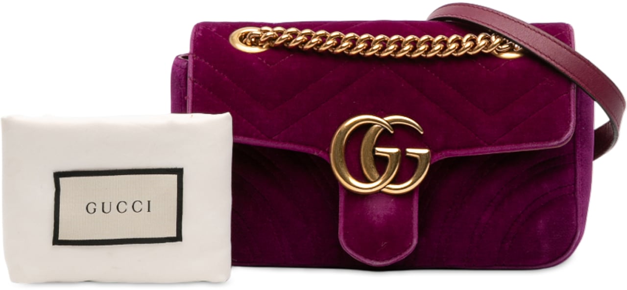 Gucci Small GG Marmont Matelasse Velvet Shoulder Bag Paars