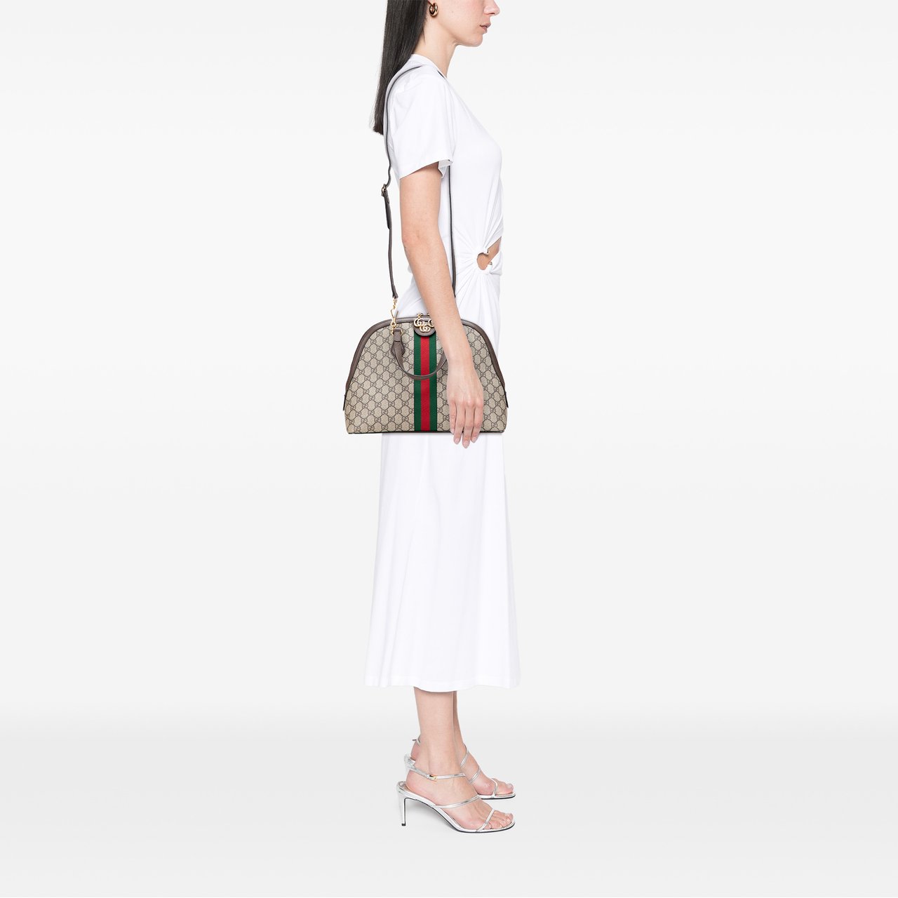 Gucci Medium GG Supreme Ophidia Web Satchel Bruin