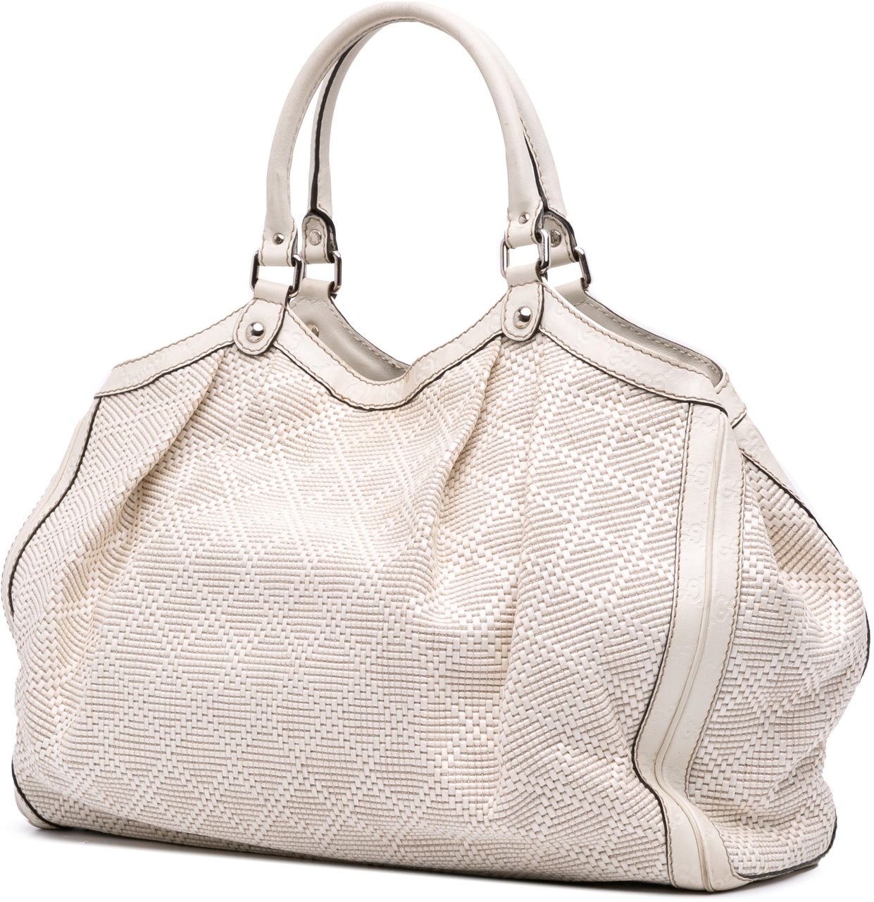 Gucci Large Diamante Raffia Sukey Tote Wit