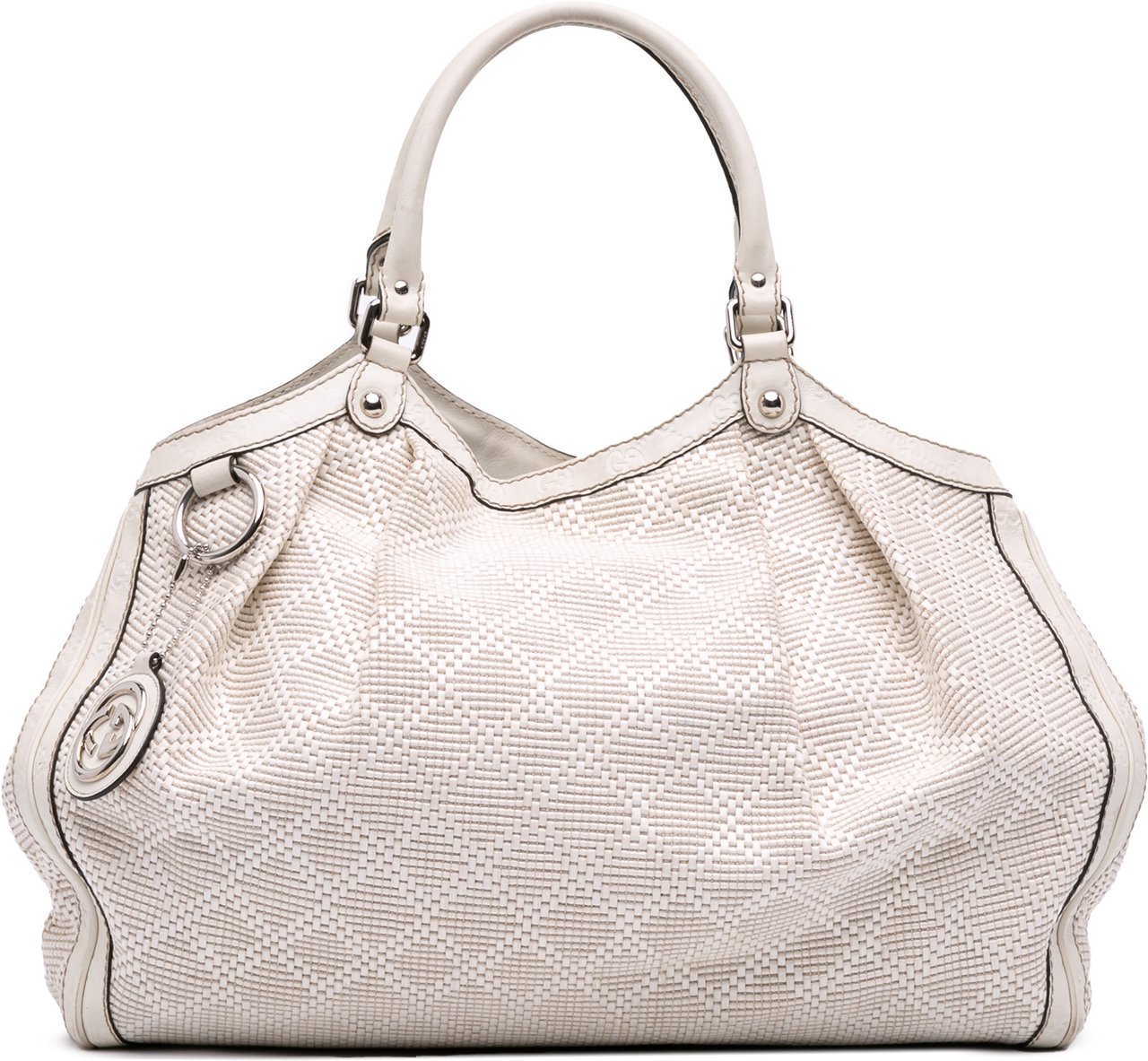 Gucci Large Diamante Raffia Sukey Tote Wit