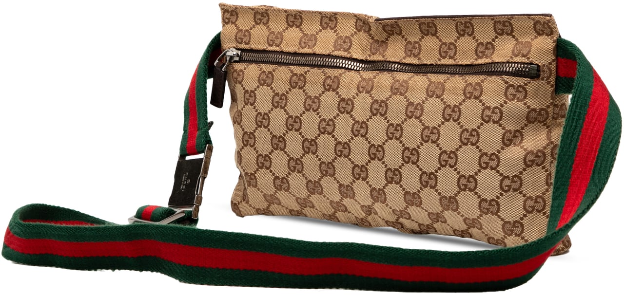 Gucci GG Canvas Web Double Pocket Belt Bag Bruin