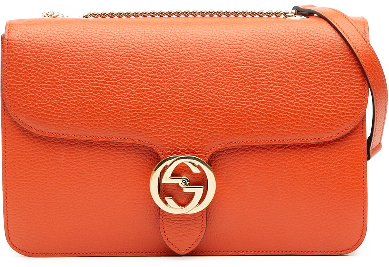 Gucci Medium Dollar Calfskin Interlocking G Crossbody Oranje