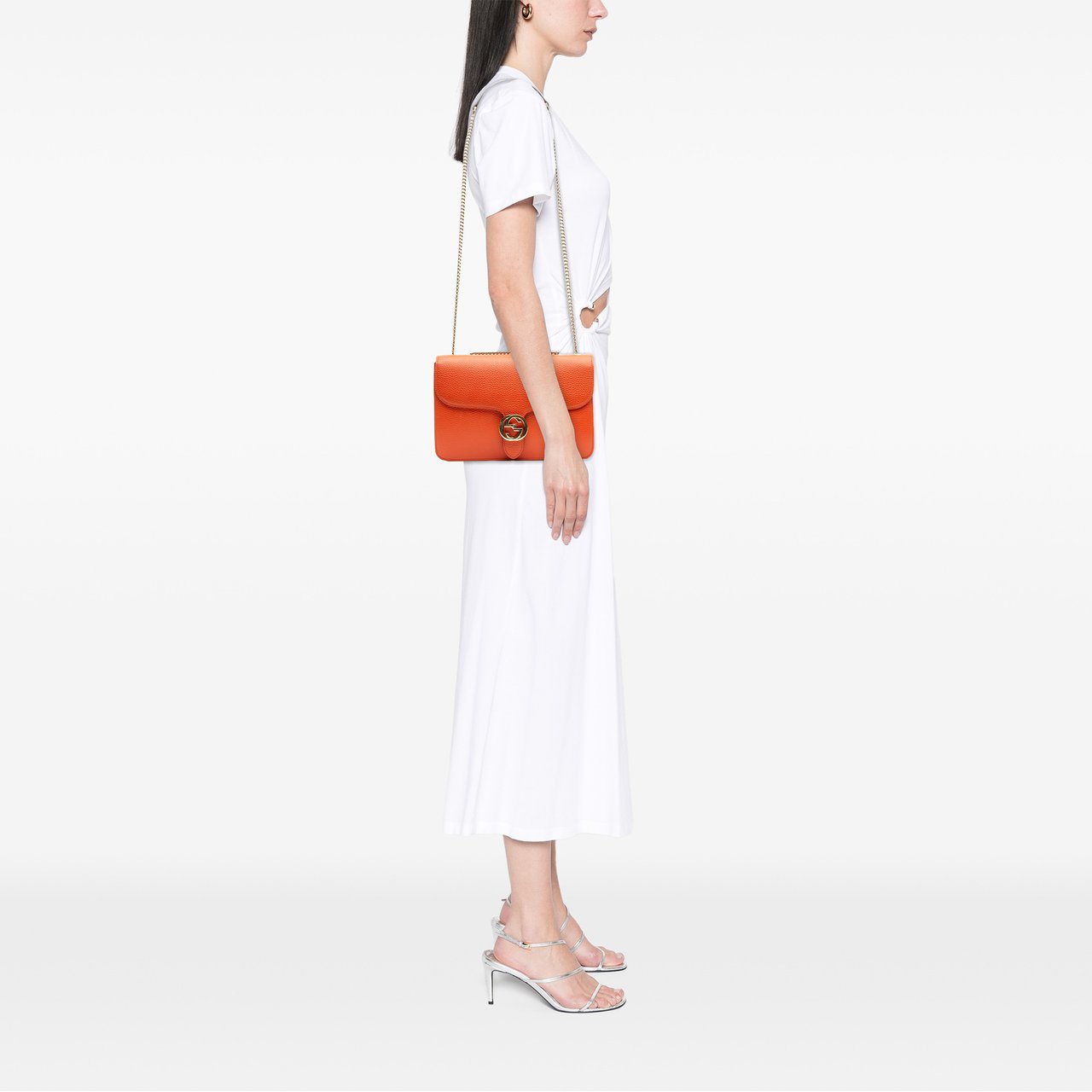Gucci Medium Dollar Calfskin Interlocking G Crossbody Oranje