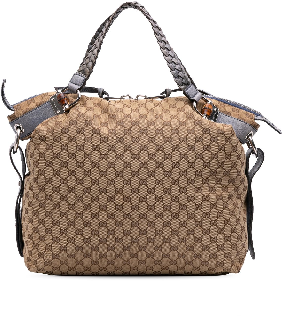 Gucci Large GG Canvas Bamboo Bar Tote Bruin