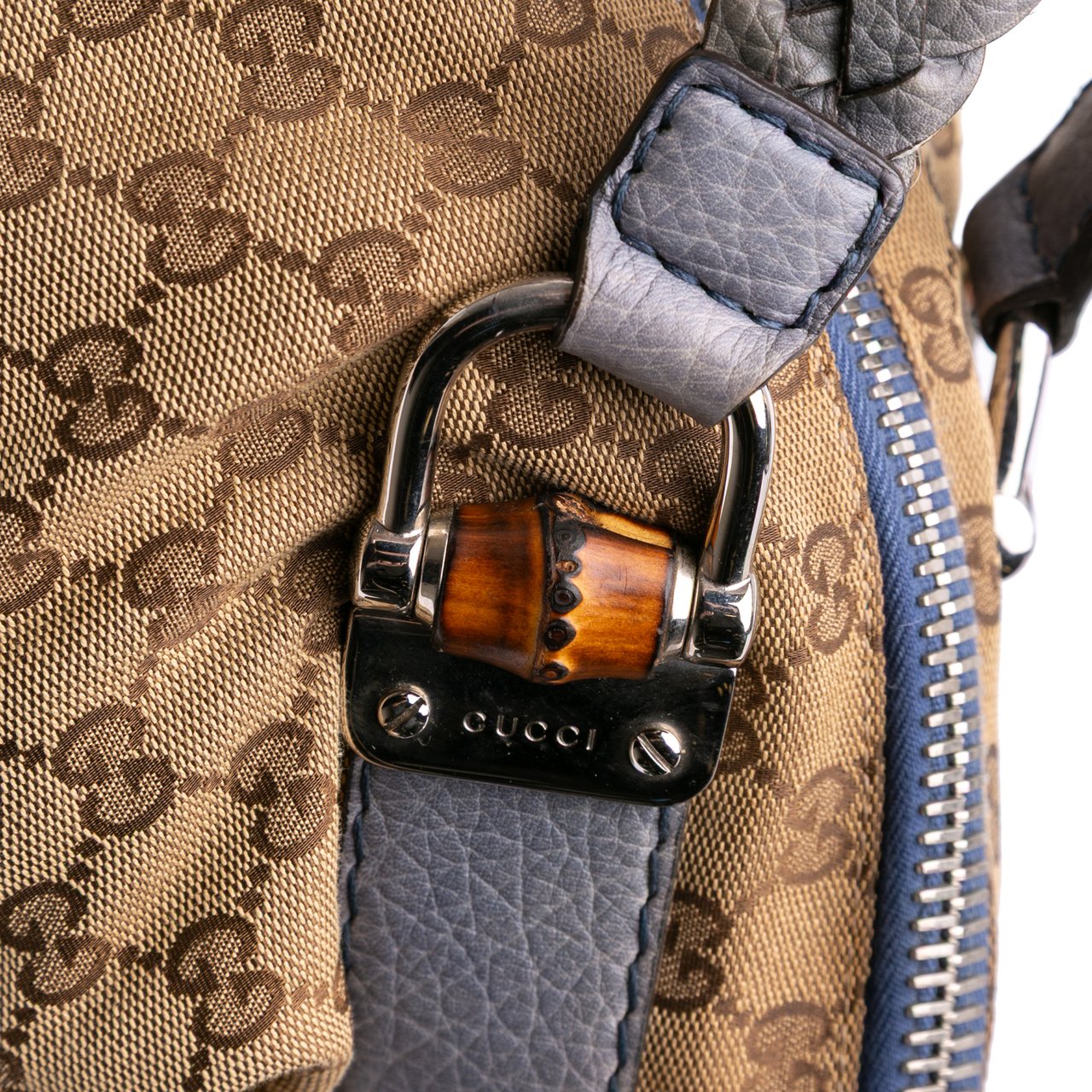 Gucci Large GG Canvas Bamboo Bar Tote Bruin