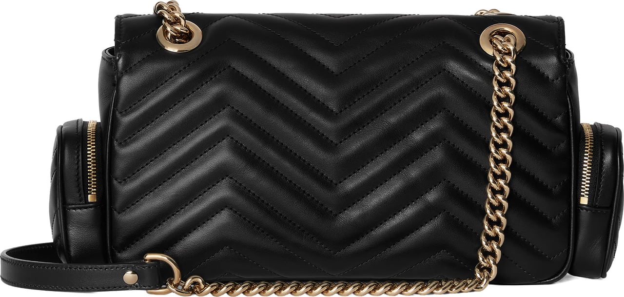 Gucci Black Marmont 2 Chevron Matelassé Bag Zwart