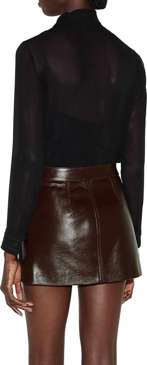 Gucci Black Sheer Silk Georgette Bow Top Zwart