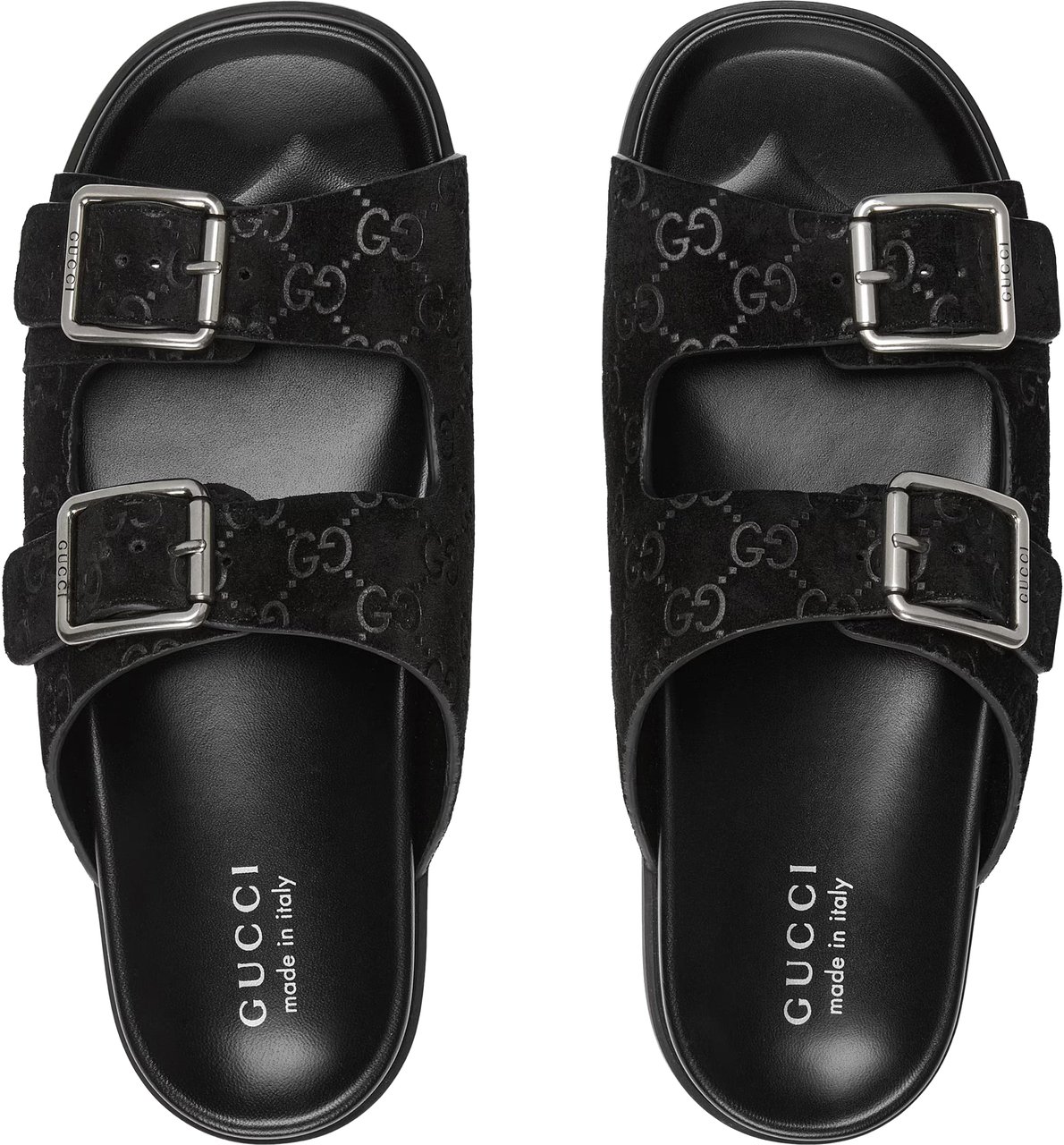 Gucci Black Rhein Open Suede Slide Sandals Zwart