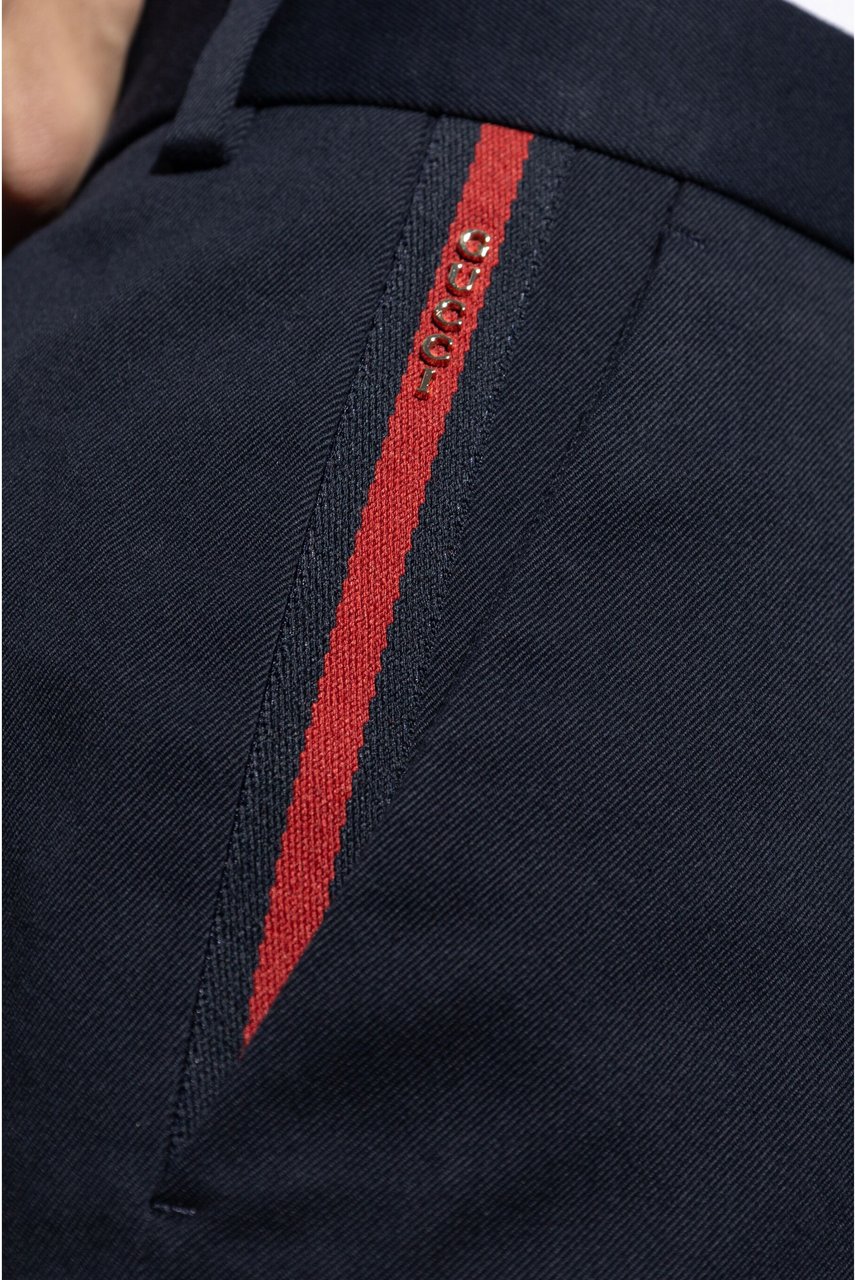 Gucci Blue Tailored Cotton Gabardine Web Trousers Zwart