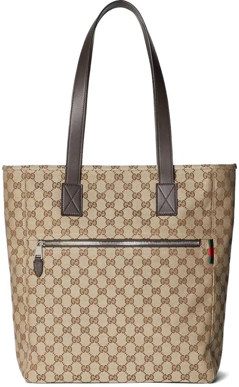 Gucci Beige Monogram Canvas Web Accent Tote Neutraal