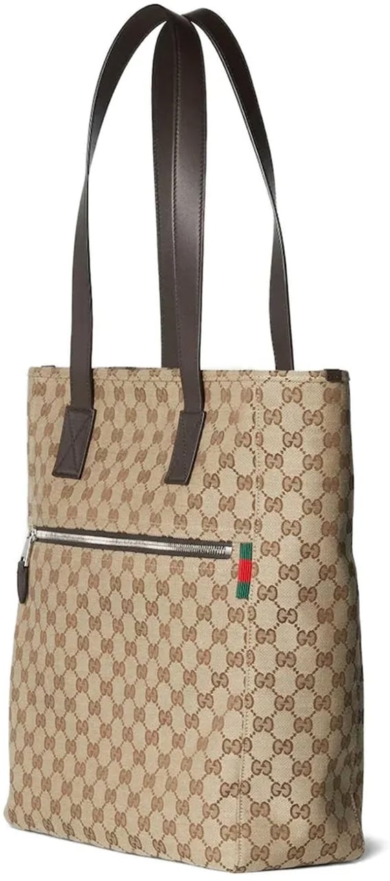 Gucci Beige Monogram Canvas Web Accent Tote Neutraal