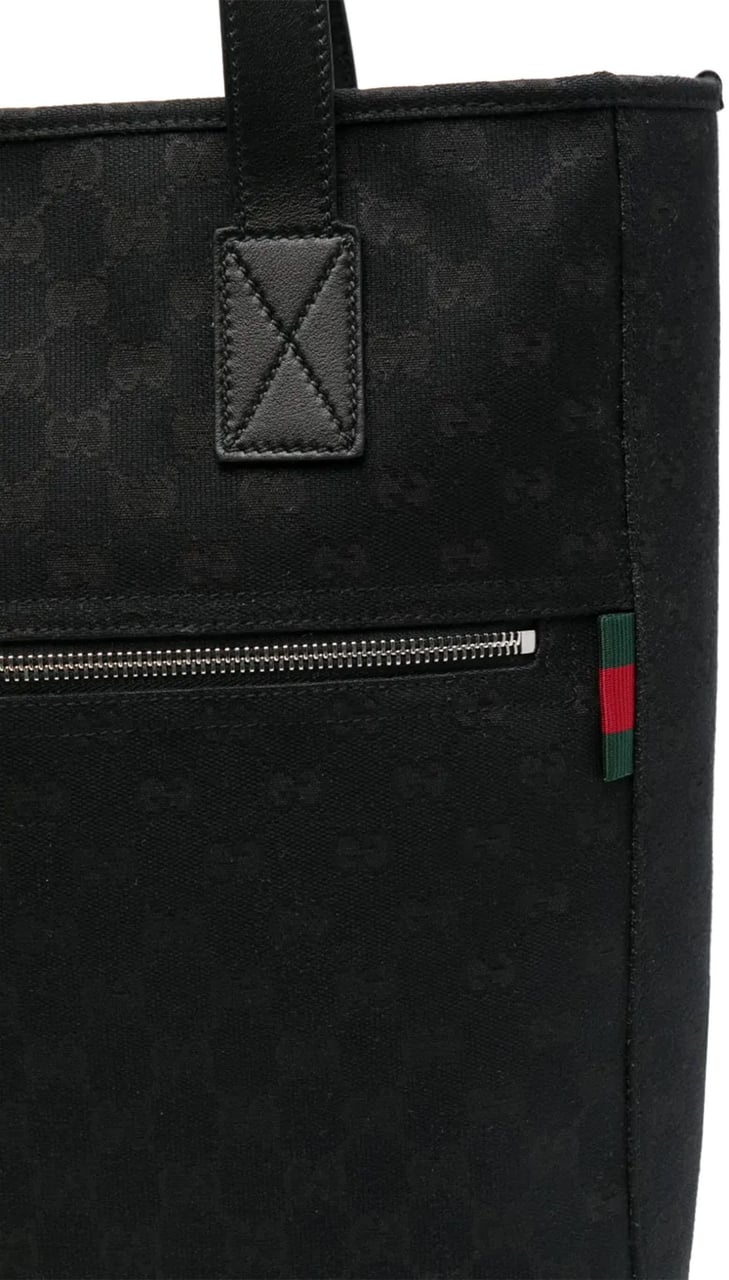 Gucci Beige GG Canvas Web Detail Tote Zwart