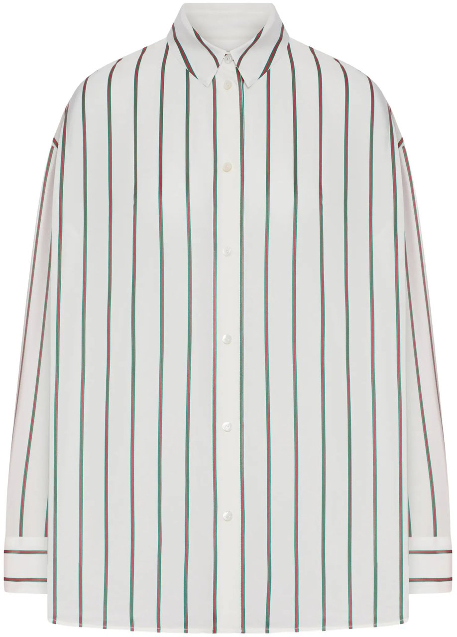 Gucci Blue/White Web Silk Habotai Striped Shirt Wit