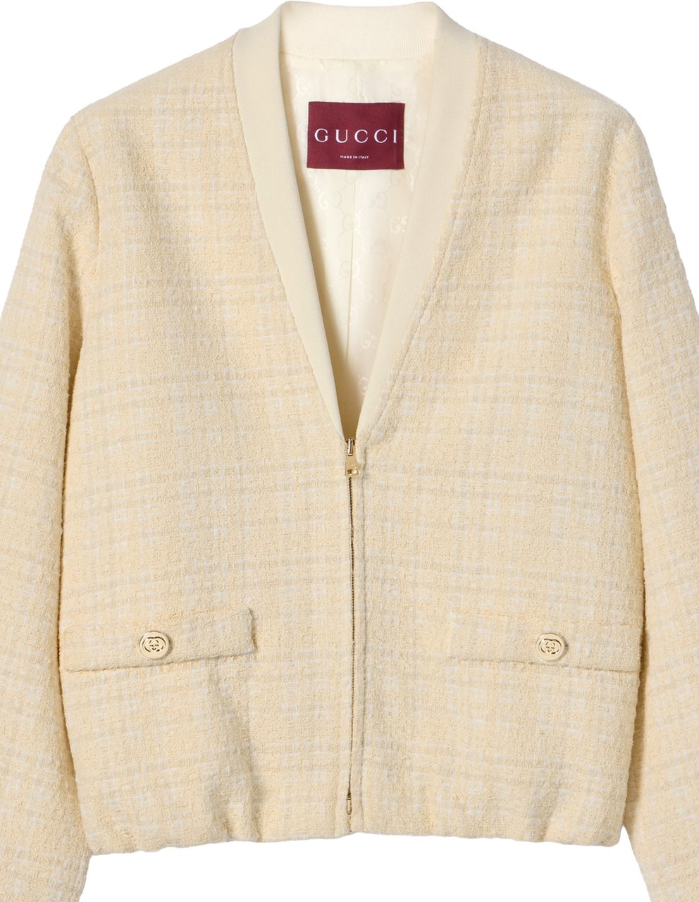 Gucci Neutral Check Cotton Tweed Cropped Jacket Neutraal