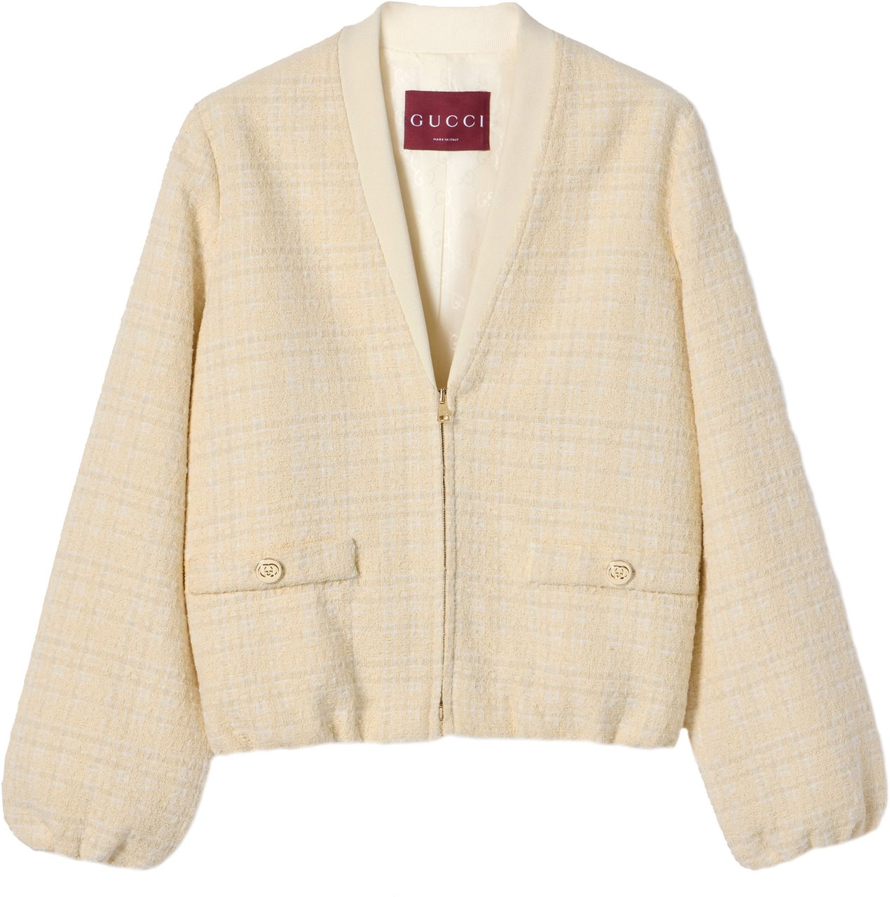 Gucci Neutral Check Cotton Tweed Cropped Jacket Neutraal