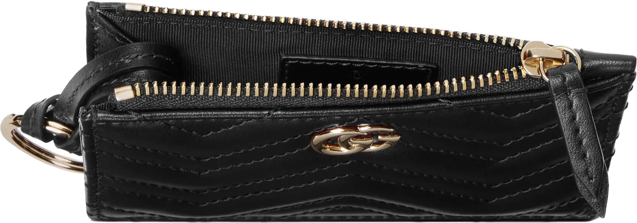 Gucci Black Chevron Quilted Leather Key Pouch Zwart