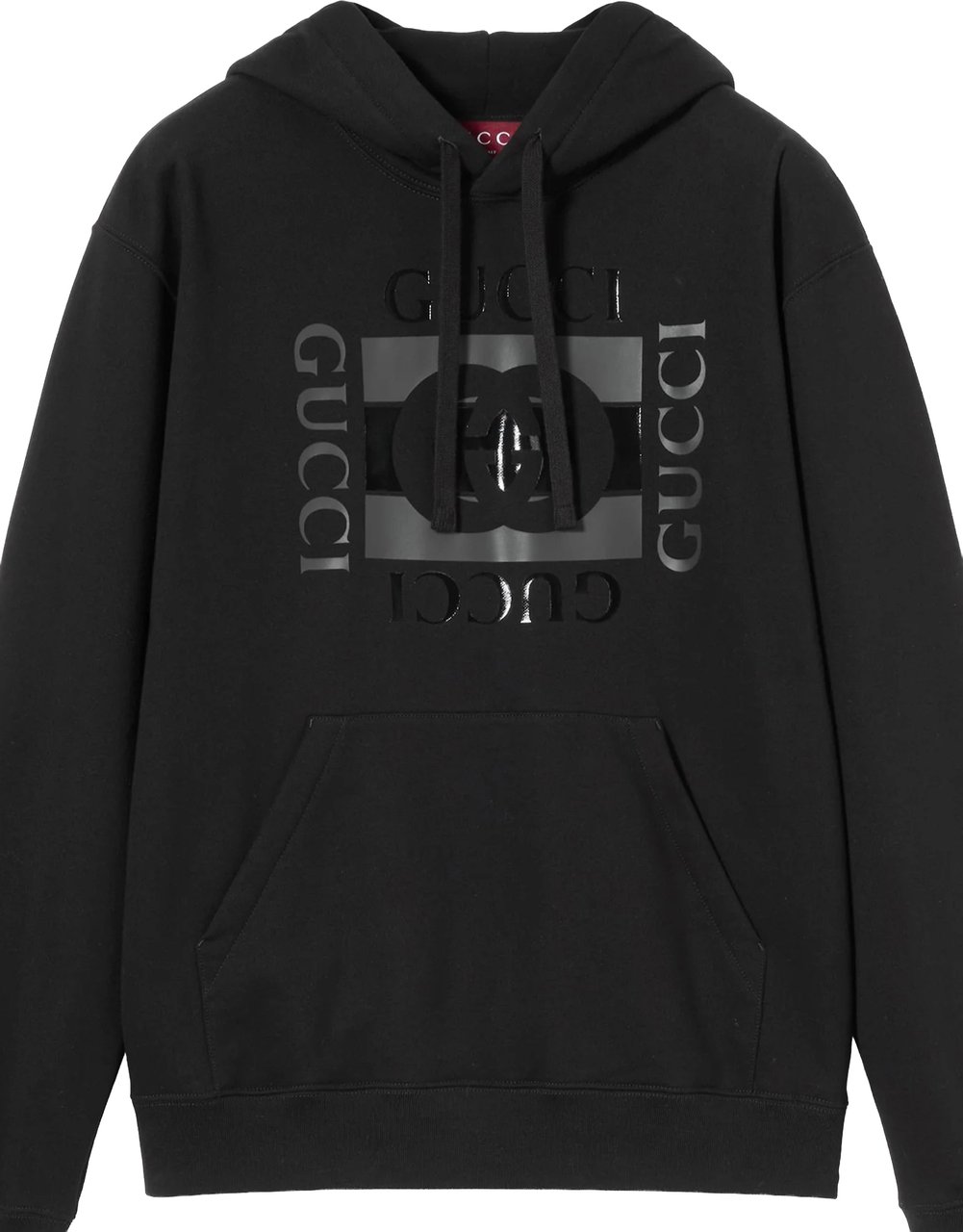 Gucci Black Front Kangaroo Pocket Logo Hoodie Zwart