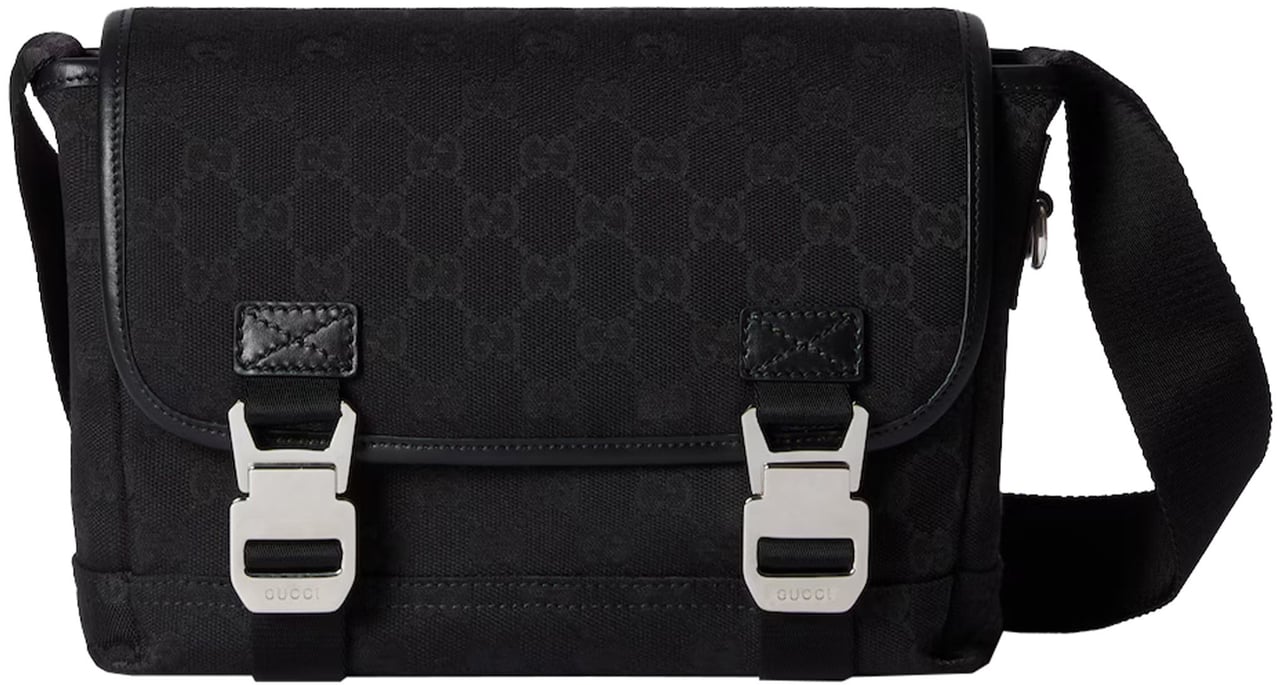 Gucci Black Rectangular Monogram Flap Crossbody Bag Zwart