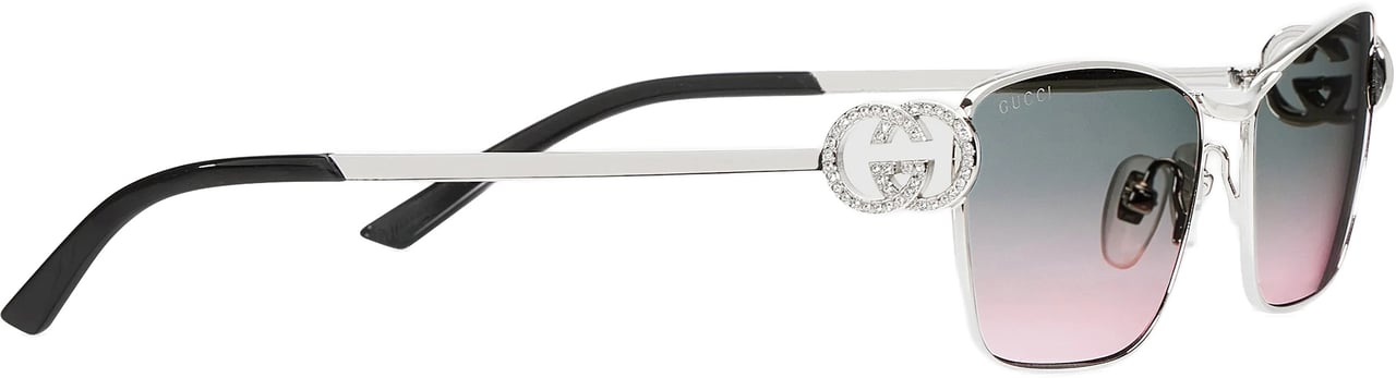 Gucci Silver Slim Rectangular Gradient Lens Sunglasses Grijs