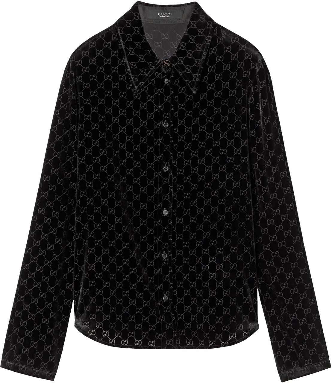 Gucci Black Cropped Velvet Monogrammed Shirt Zwart