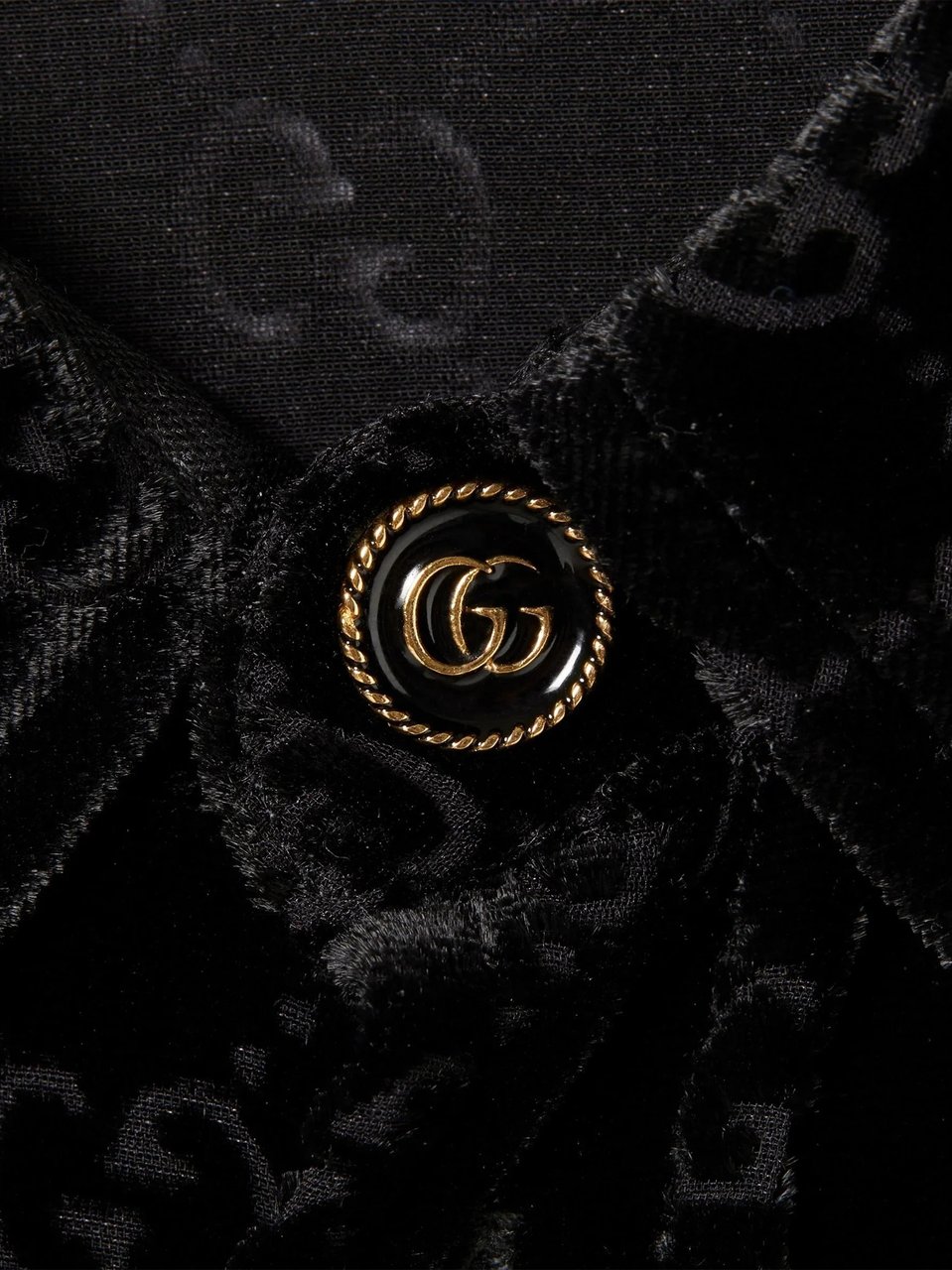 Gucci Black Cropped Velvet Monogrammed Shirt Zwart