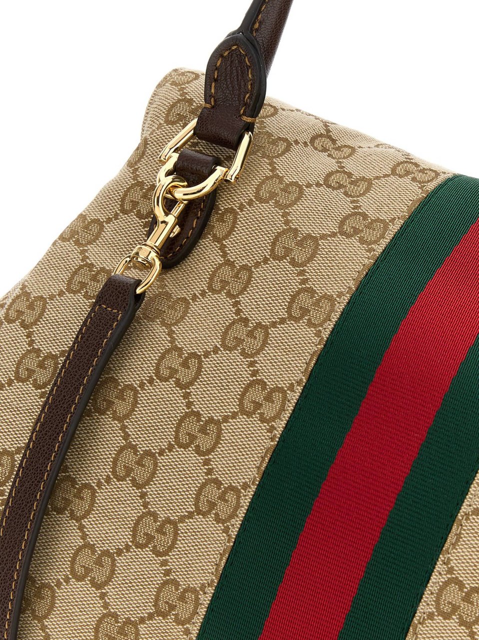 Gucci Horsebit Monogram Canvas Handbag Bruin