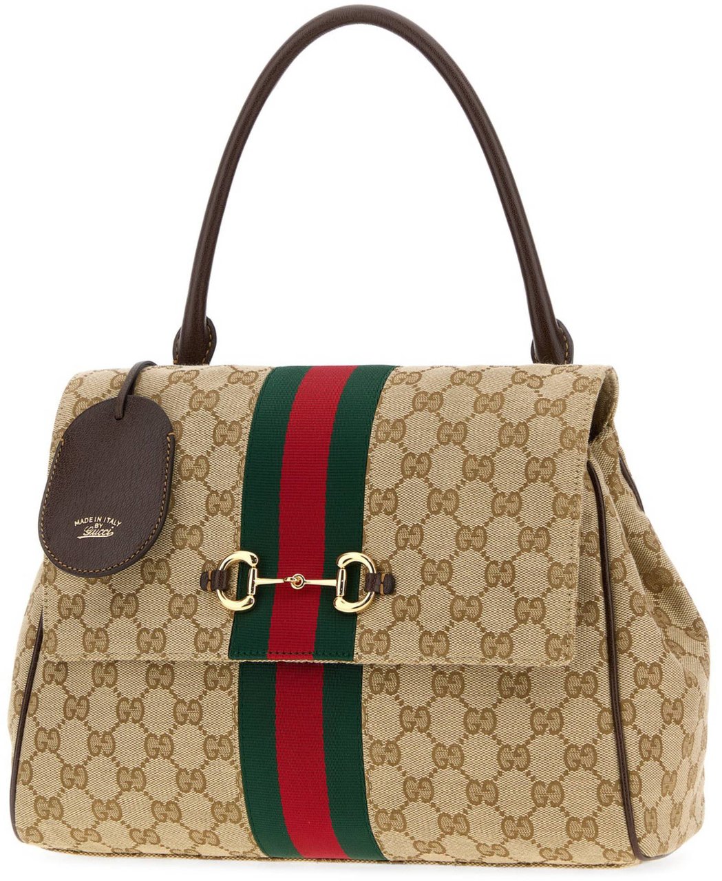 Gucci Horsebit Monogram Canvas Handbag Bruin