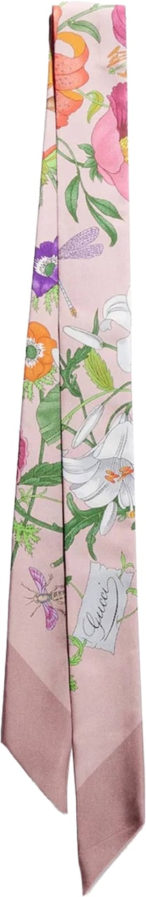 Gucci Pink Flora Red Twill Scarf Roze